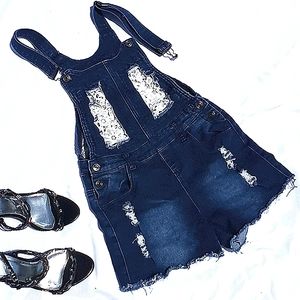 Bam Boo Denim & Lace Short Romper